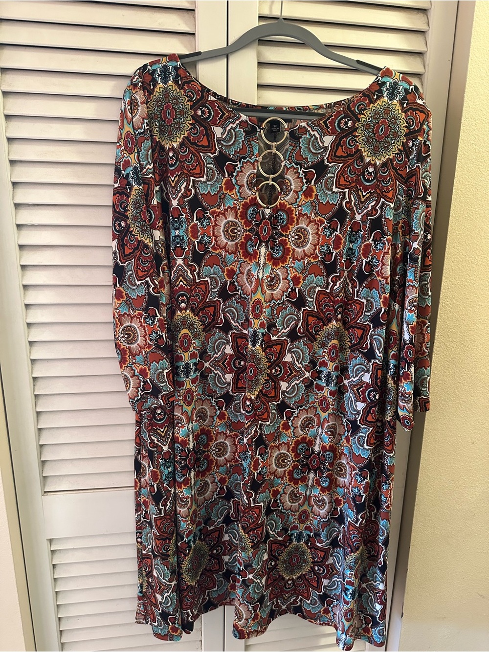 MSK Multicolor Floral Ring-Neck Long Sleeve Dress